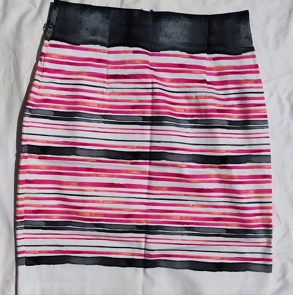 Worthington Pink, Black and White Striped Pencil Skirt